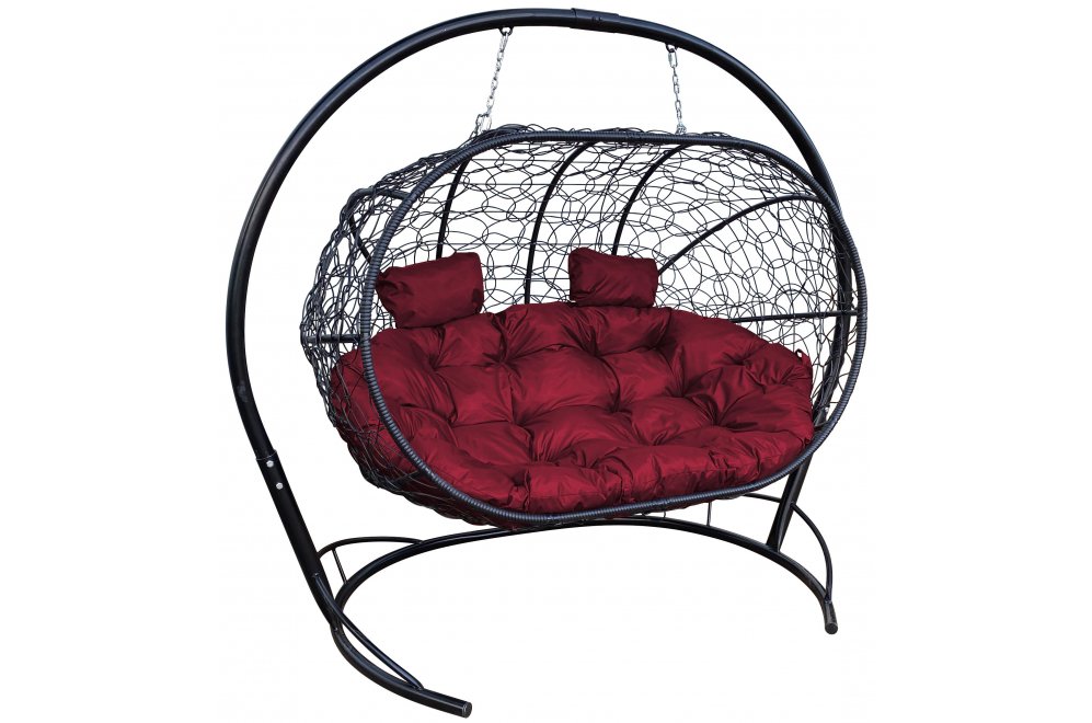 Подвесной диван Лежебока чёрный / бордовая подушка