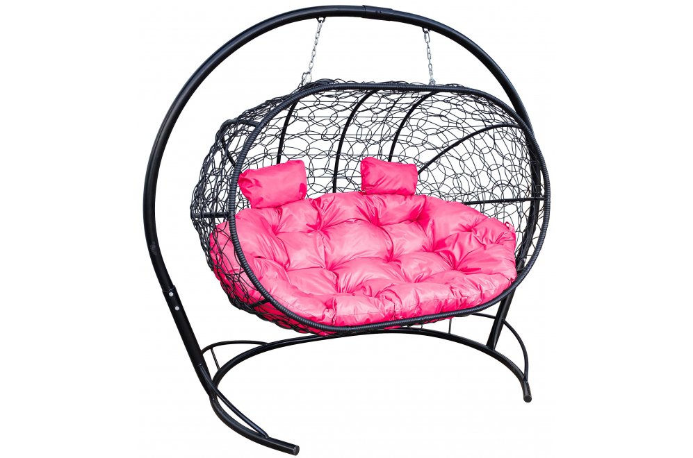 Подвесной диван Лежебока чёрный / розовая подушка