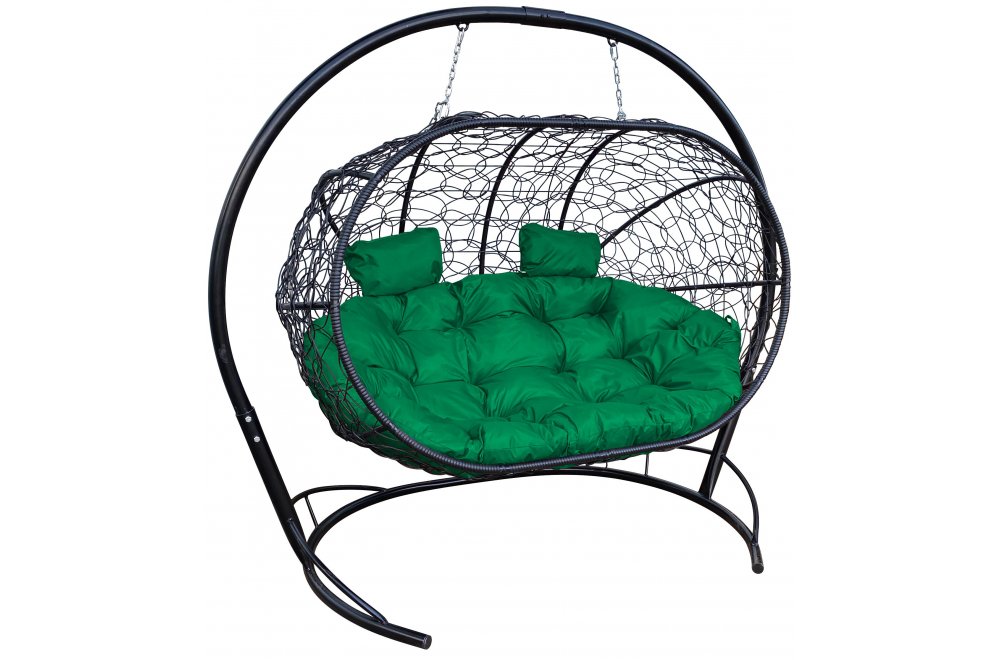 Подвесной диван Лежебока чёрный / зелёная подушка