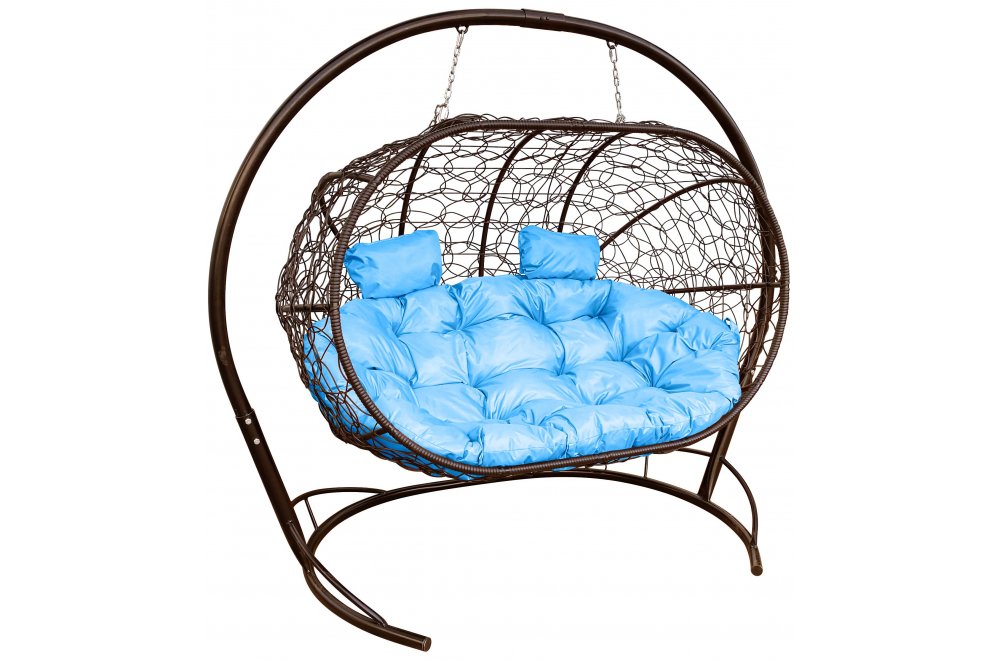 Подвесной диван Лежебока коричневый / голубая подушка
