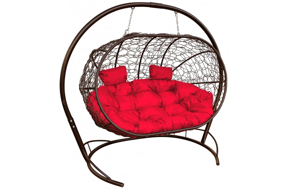 Подвесной диван Лежебока коричневый / красная подушка