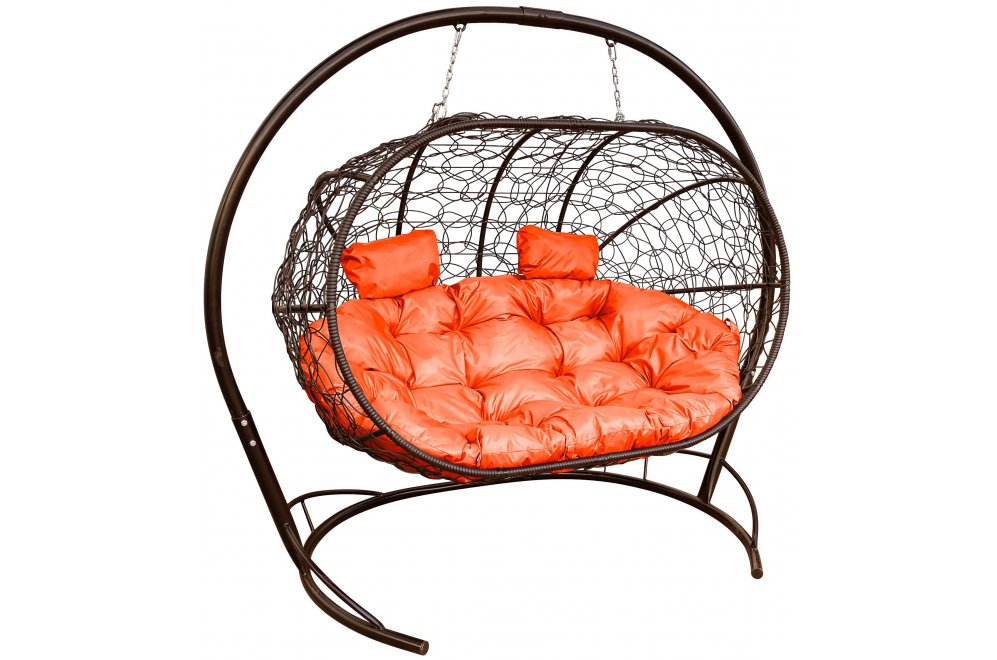 Подвесной диван Лежебока коричневый / оранжевая подушка