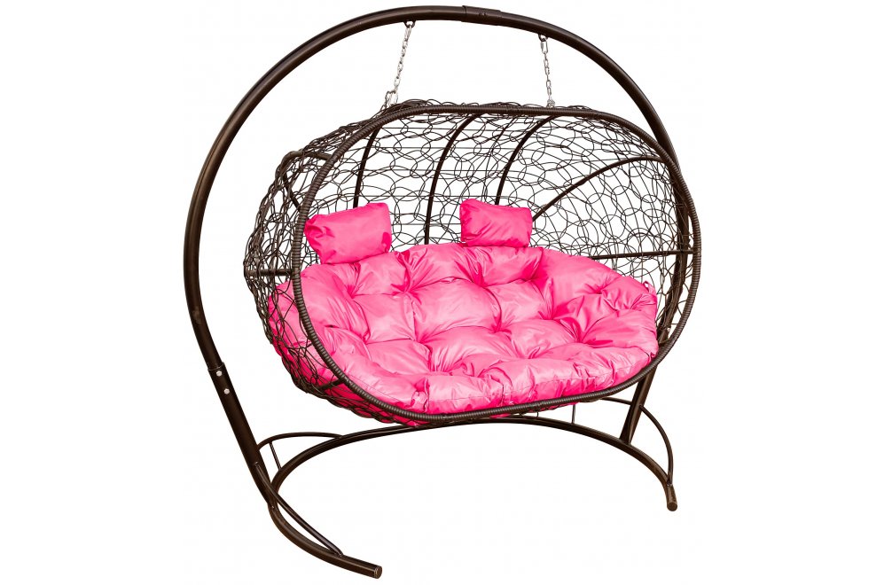 Подвесной диван Лежебока коричневый / розовая подушка