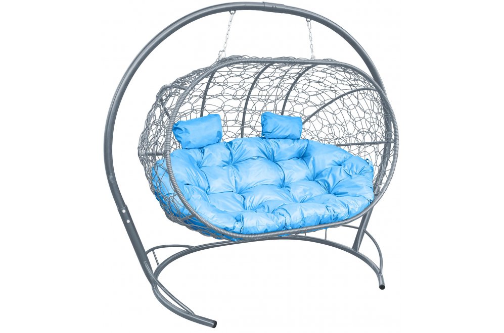 Подвесной диван Лежебока серый / голубая подушка