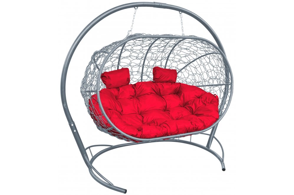 Подвесной диван Лежебока серый / красная подушка
