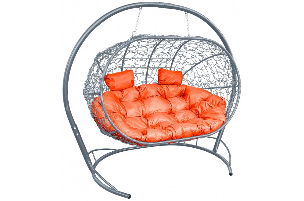 Подвесной диван Лежебока серый / оранжевая подушка