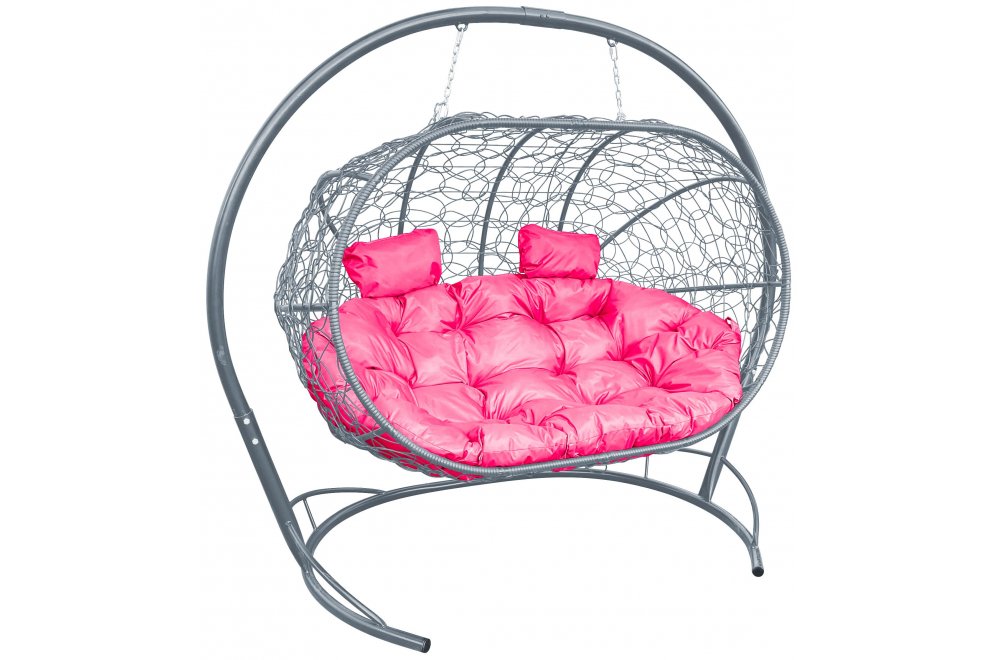 Подвесной диван Лежебока серый / розовая подушка