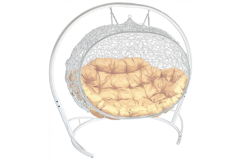 Подвесной диван Улей белый / бежевая подушка