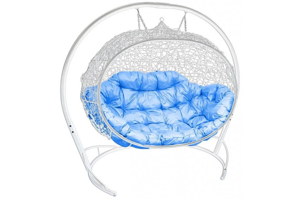 Подвесной диван Улей белый / голубая подушка