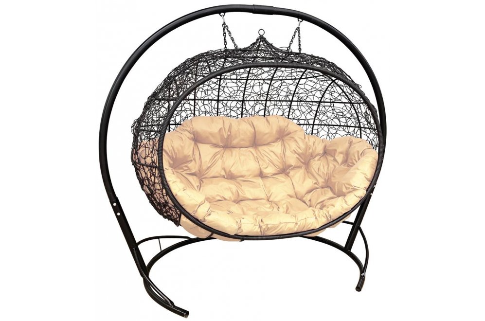 Подвесной диван Улей чёрный / бежевая подушка