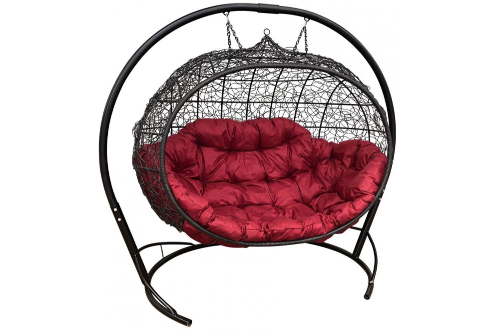 Подвесной диван Улей чёрный / бордовая подушка