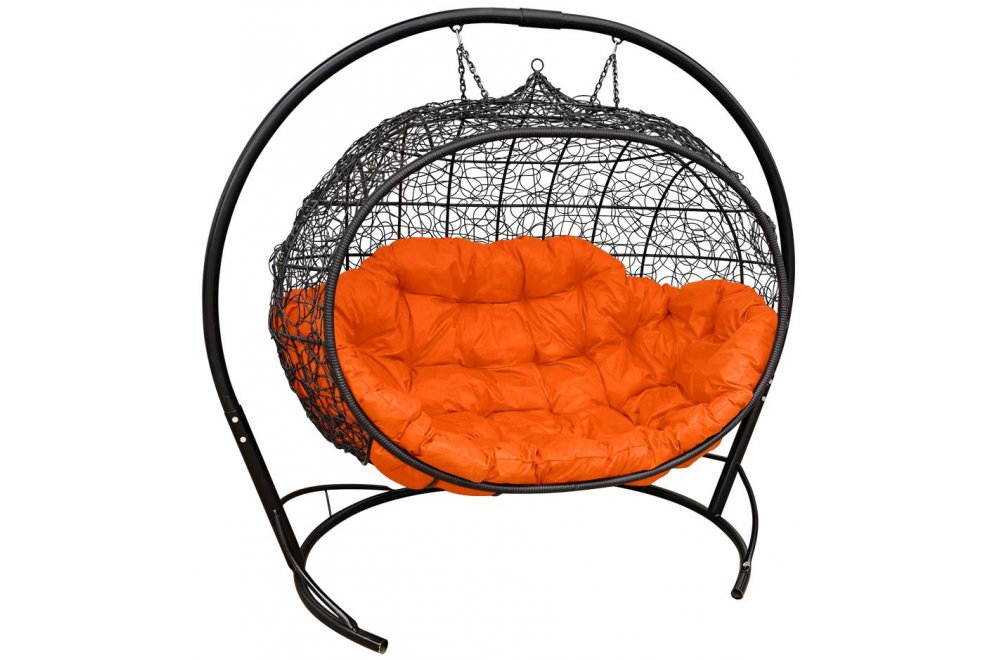 Подвесной диван Улей чёрный / оранжевая подушка