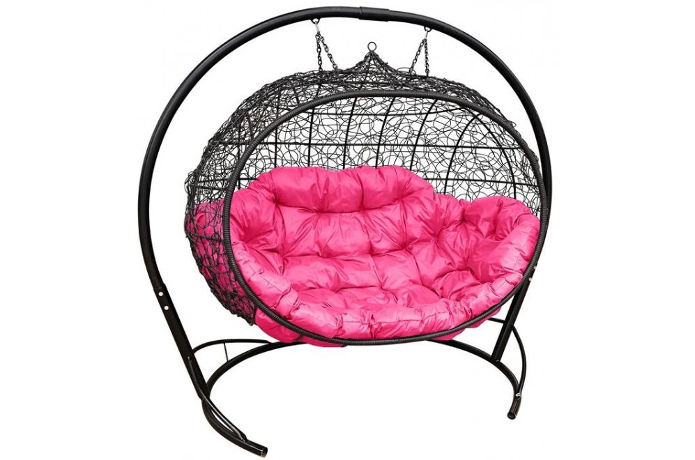 Подвесной диван Улей чёрный / розовая подушка
