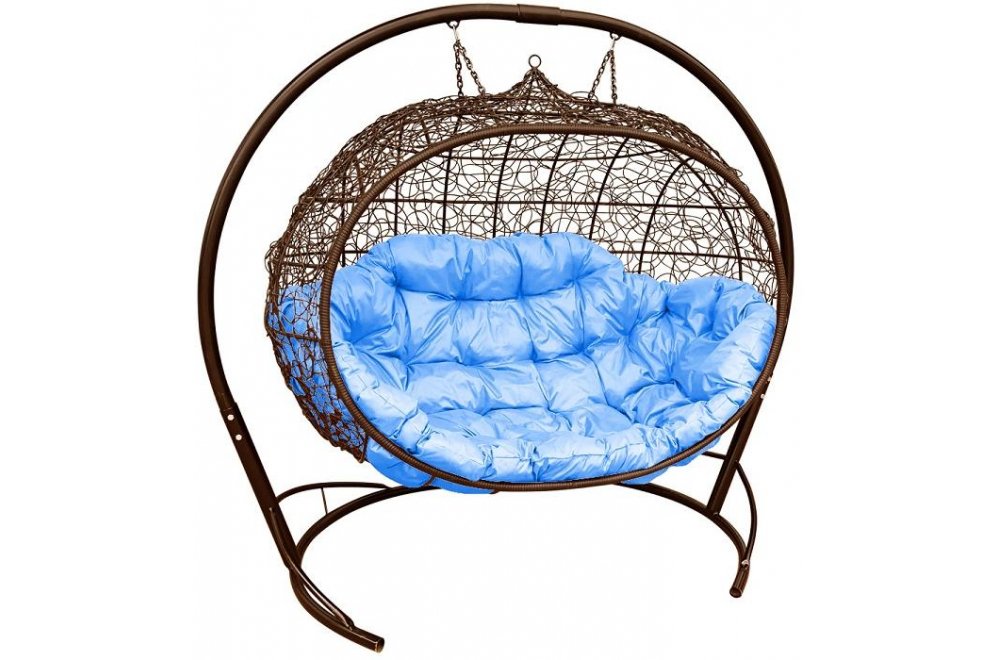 Подвесной диван Улей коричневый / голубая подушка