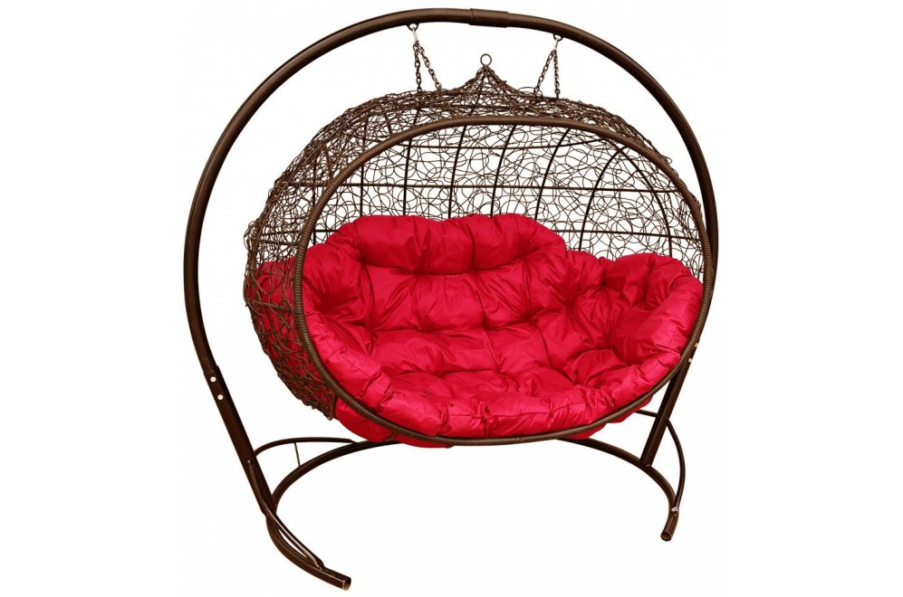 Подвесной диван Улей коричневый / красная подушка