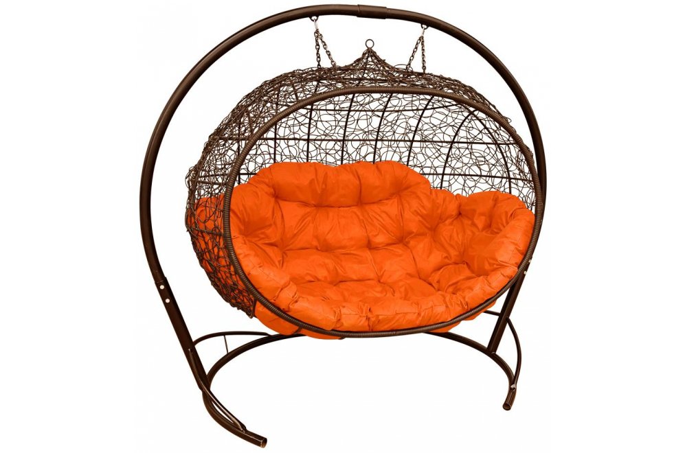 Подвесной диван Улей коричневый / оранжевая подушка