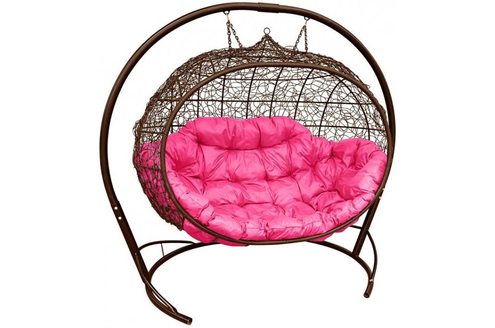 Подвесной диван Улей коричневый / розовая подушка