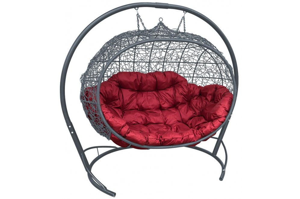 Подвесной диван Улей серый / бордовая подушка