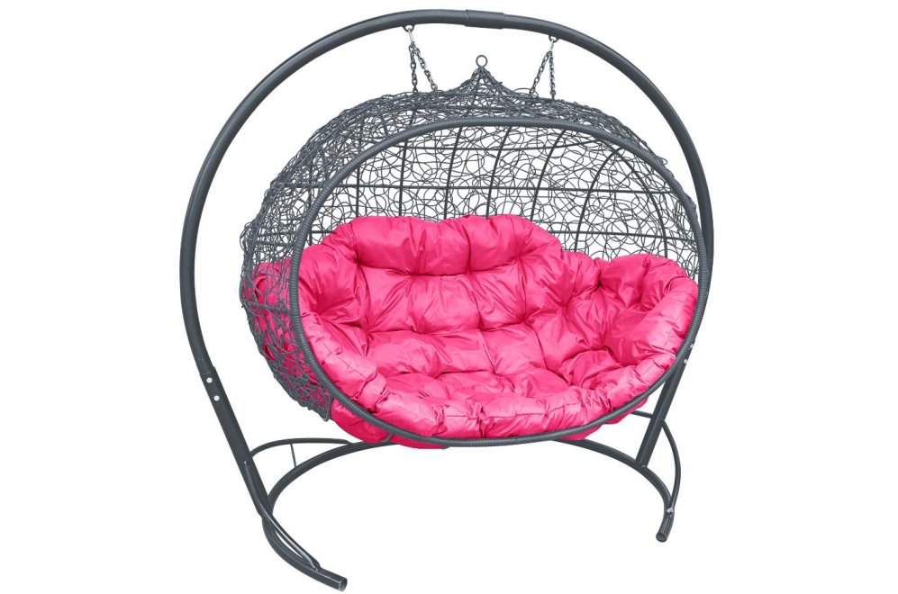 Подвесной диван Улей серый / розовая подушка