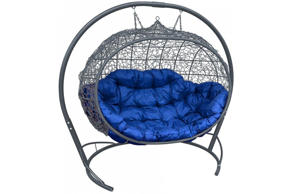 Подвесной диван Улей серый / синяя подушка