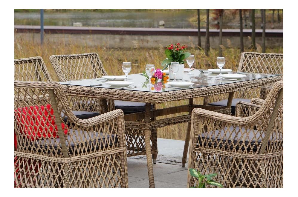 Обеденный стол из ротанга Тали 160 соломенный