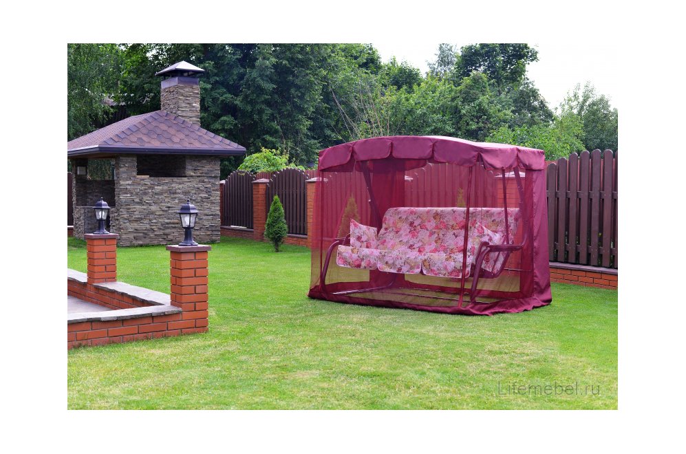 Качели садовые Турин-2 с914 бордовый / разноцветный / цветы