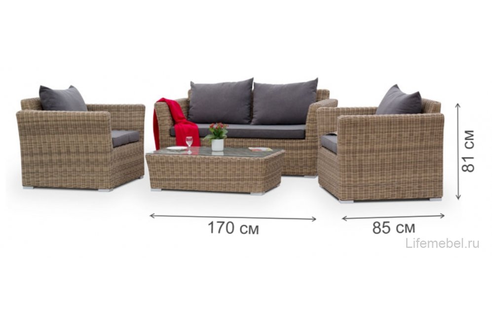 Комплект для отдыха из ротанга Пакора Сингл соломенный