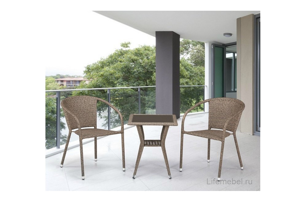Обеденный комплект из ротанга 2+1 T25B/Y137C-W56 Light Brown 2Pcs
