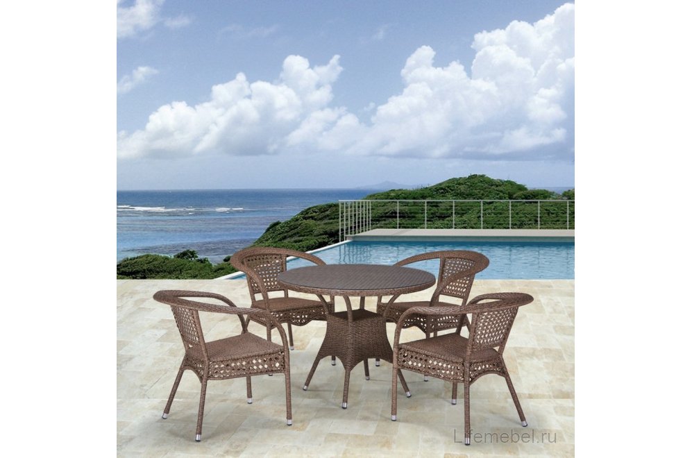 Обеденный комплект из ротанга 4+1 T220CT/Y32-W56 Light Brown 4Pcs