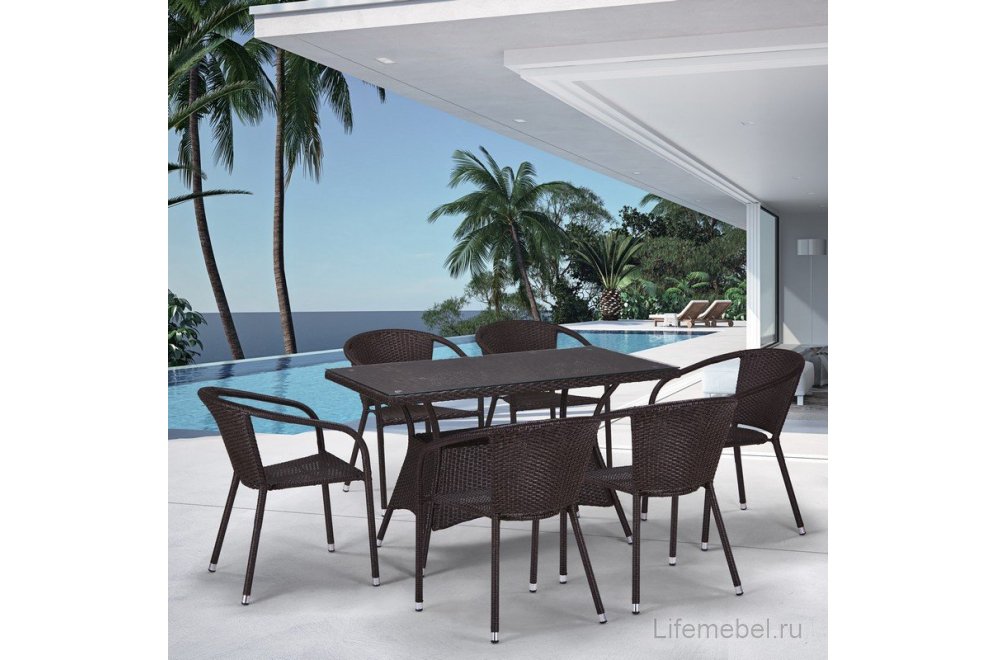 Обеденный комплект из ротанга 6+1 T198D/Y137C-W53 Brown 6Pcs