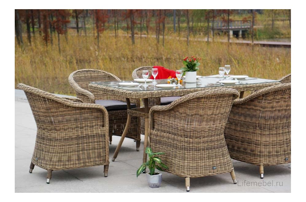 Обеденный комплект из ротанга Тулси соломенный