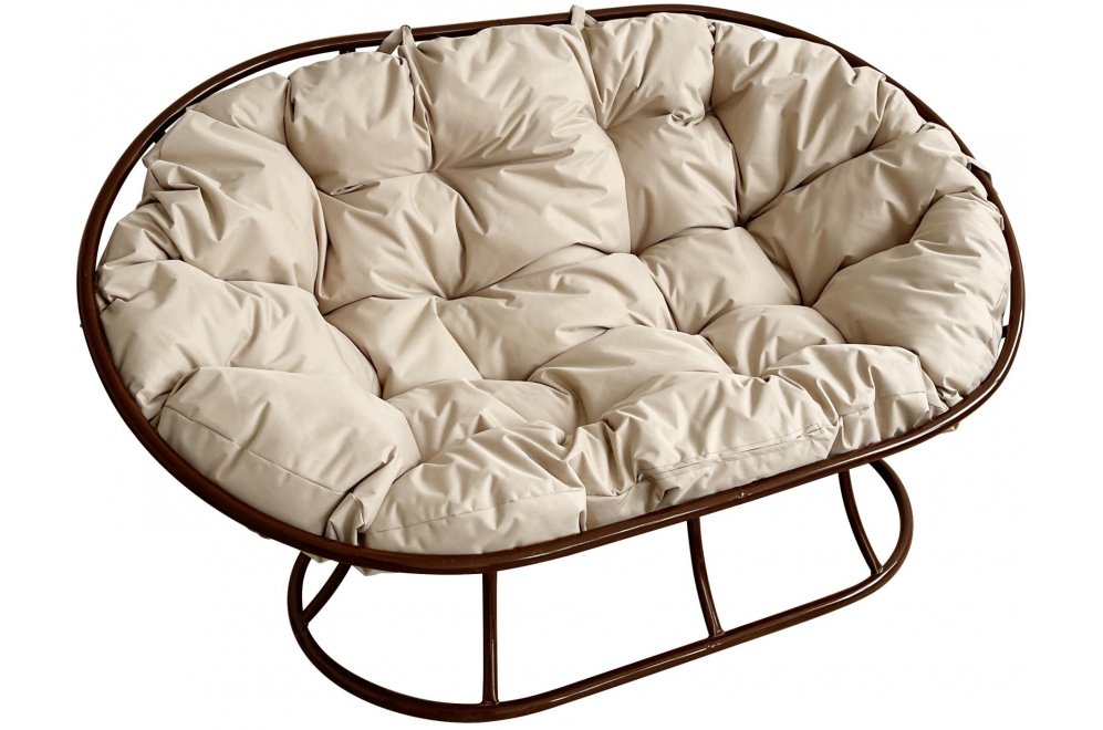 Металлический диван Мамасан коричневый / бежевая подушка