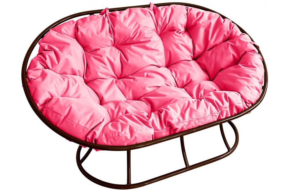 Металлический диван Мамасан коричневый / розовая подушка