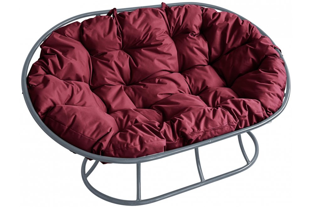 Металлический диван Мамасан серый / бордовая подушка