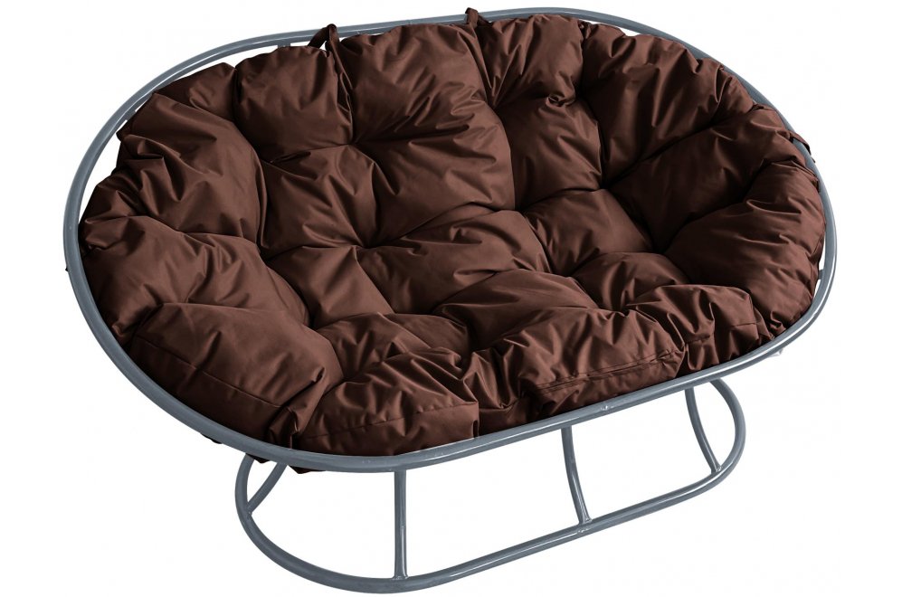 Металлический диван Мамасан серый / коричневая подушка