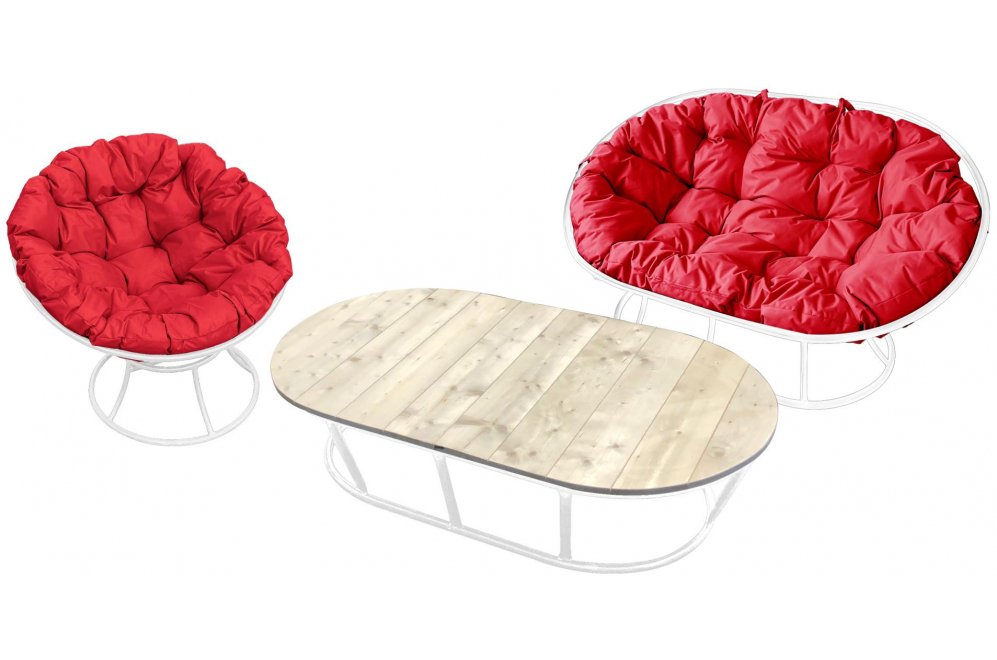 Комплект для отдыха из металла Мамасан Папасан белый / красная подушка