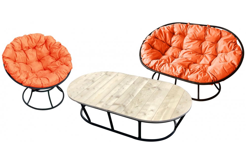 Комплект для отдыха из металла Мамасан Папасан чёрный / оранжевая подушка