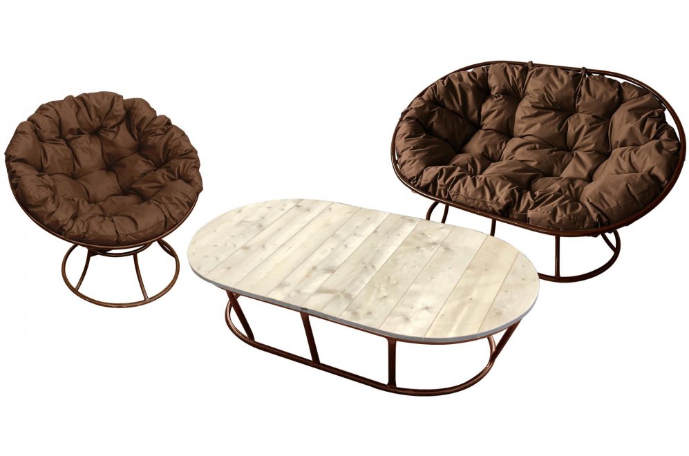 Комплект для отдыха из металла Мамасан Папасан коричневый / коричневая подушка