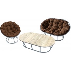 Комплект для отдыха из металла Мамасан Папасан серый / коричневый