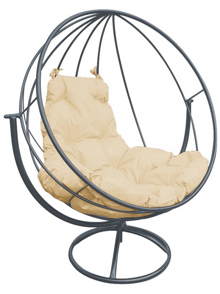 Металлическое кресло Круг серое / бежевая подушка