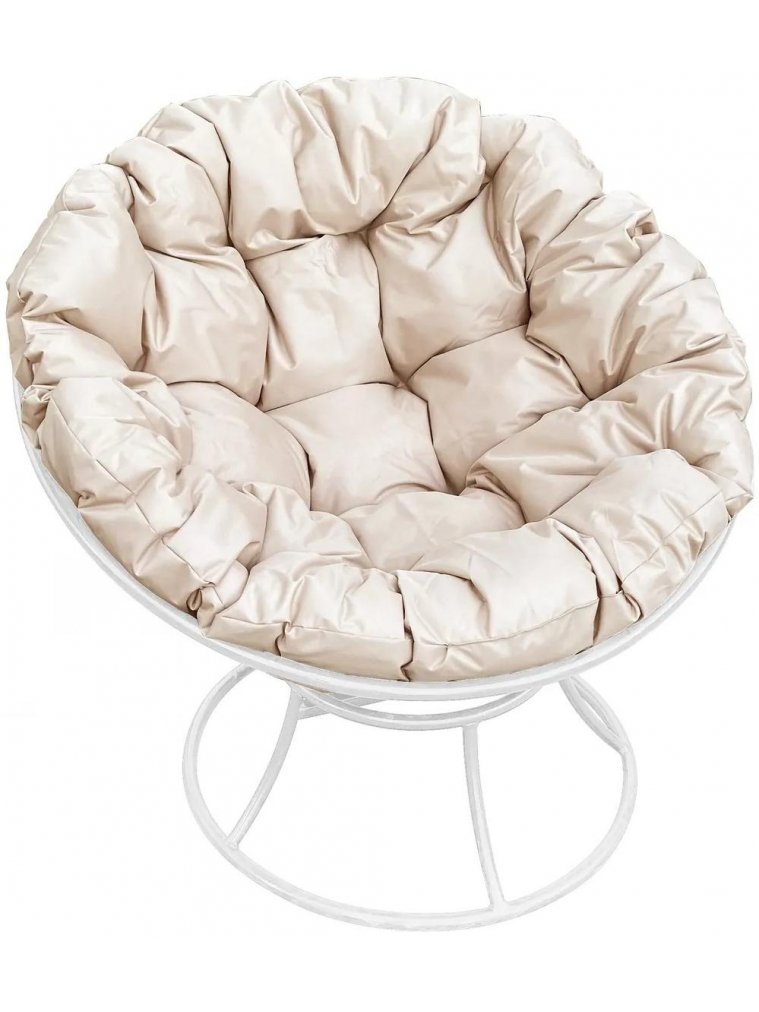 Металлическое кресло Папасан белое / бежевая подушка