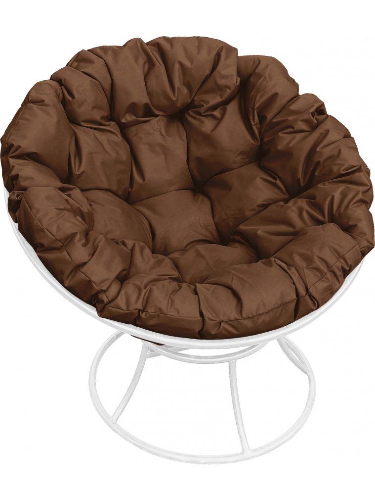 Металлическое кресло Папасан белое / коричневая подушка