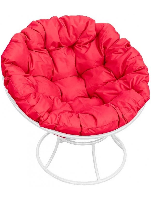 Металлическое кресло Папасан белое / красная подушка