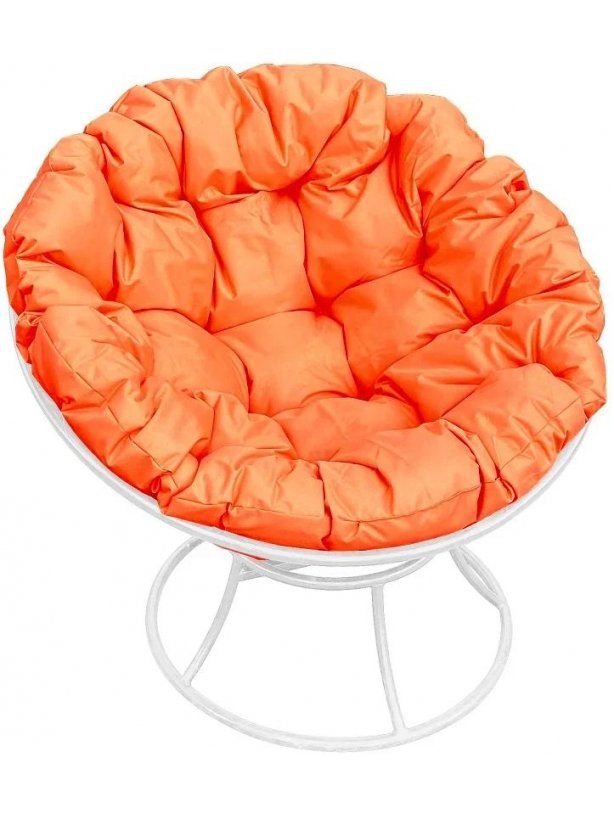 Металлическое кресло Папасан белое / оранжевая подушка