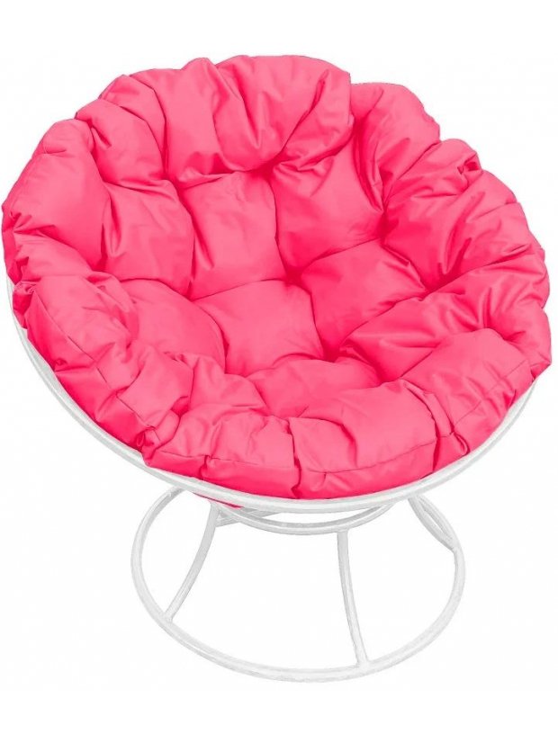 Металлическое кресло Папасан белое / розовая подушка