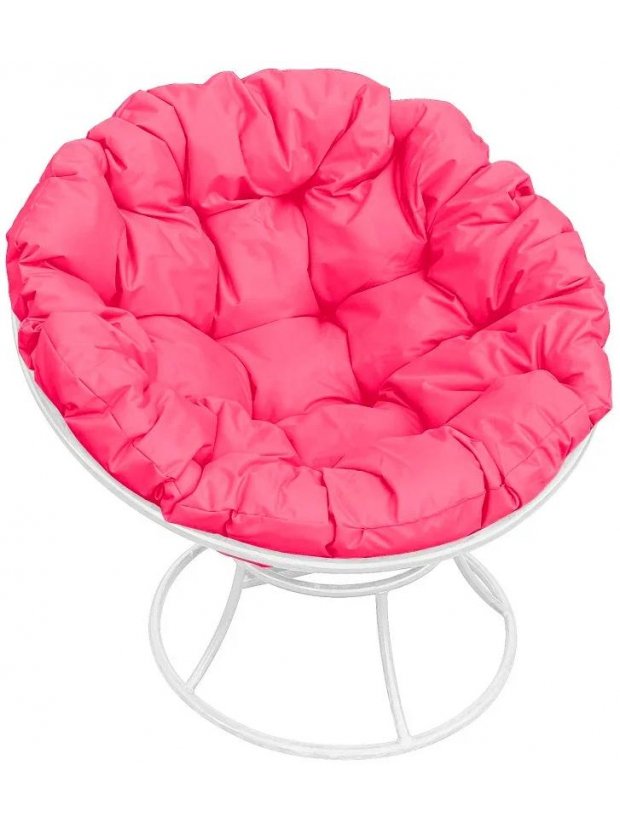 Металлическое кресло Папасан белое / розовая подушка