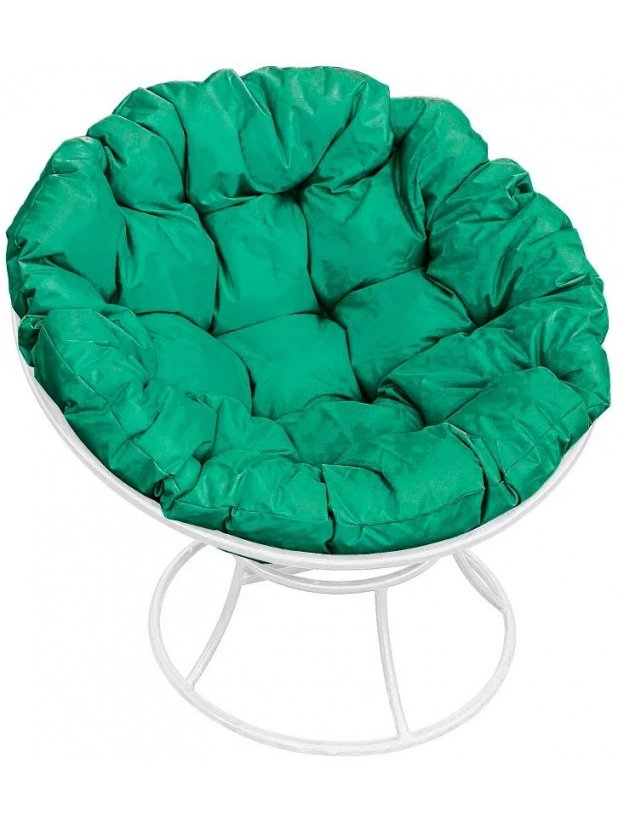 Металлическое кресло Папасан белое / зелёная подушка