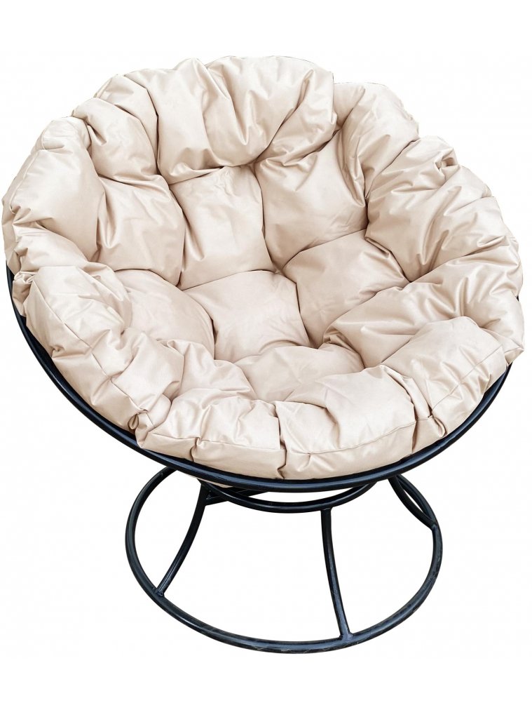 Металлическое кресло Папасан чёрное / бежевая подушка