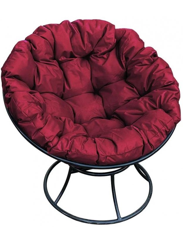 Металлическое кресло Папасан чёрное / бордовая подушка