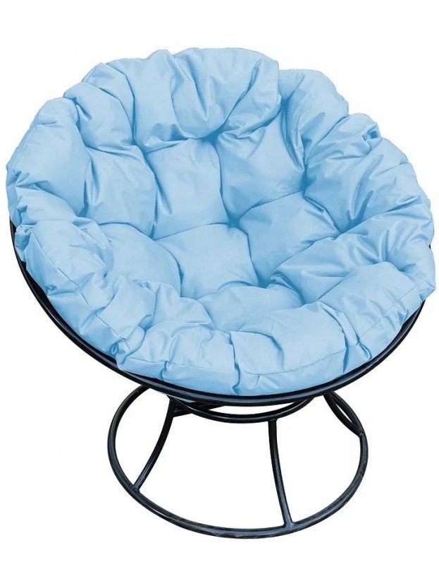 Металлическое кресло Папасан чёрное / голубая подушка